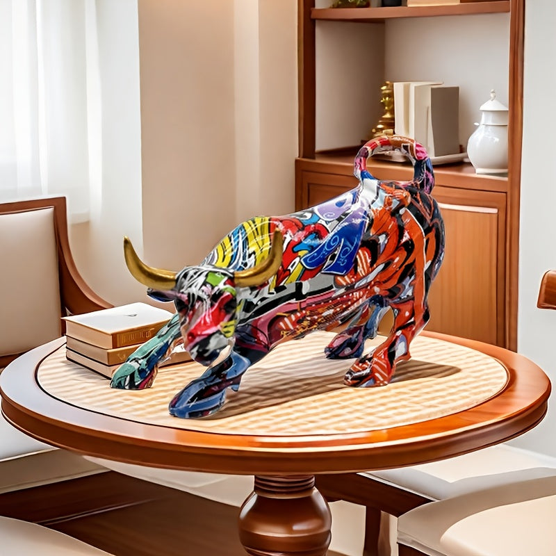 Tnessential Collectible Figurines 1pc Bold Graffiti Bull Statue 3D Decor