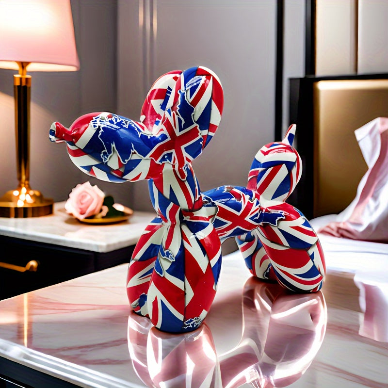 Tnessential British Flag Balloon Dog Sculpture Animal Statue Ornament 3D Decor