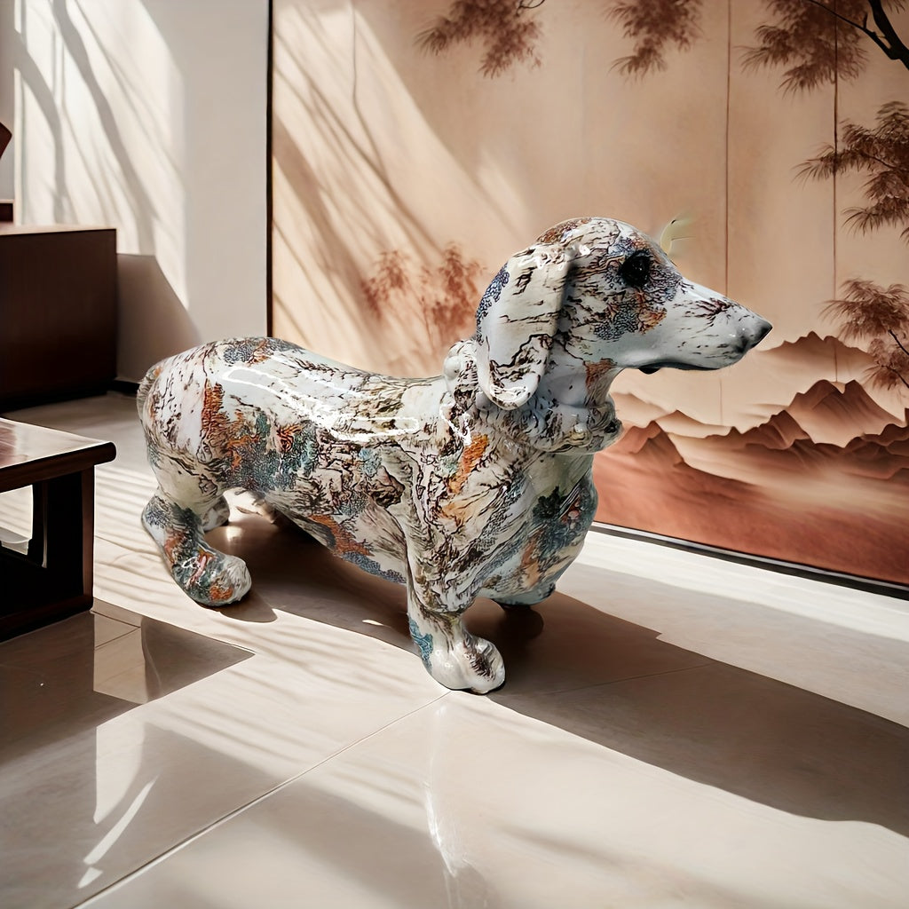 Tnessential Vibrant Graffiti Sausage Dog Statue 3D Decor