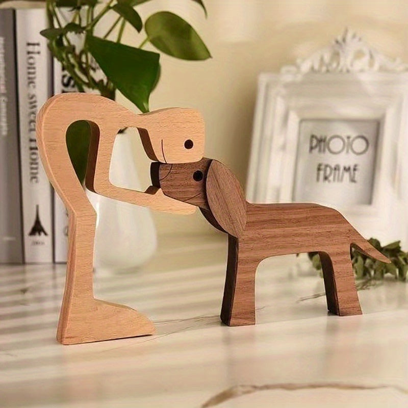 Tnessential Handcrafted Wooden Dog Figurine 3D Decor