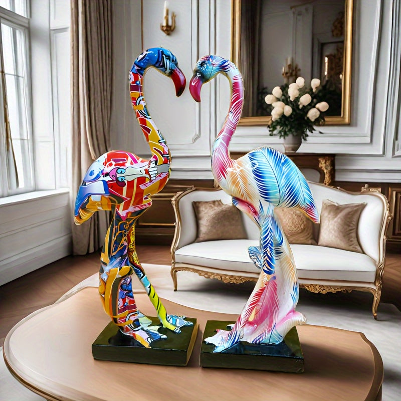 Tnessential Graffiti Flamingo Sculpture Animal Statues Art Figurines 3D Decor