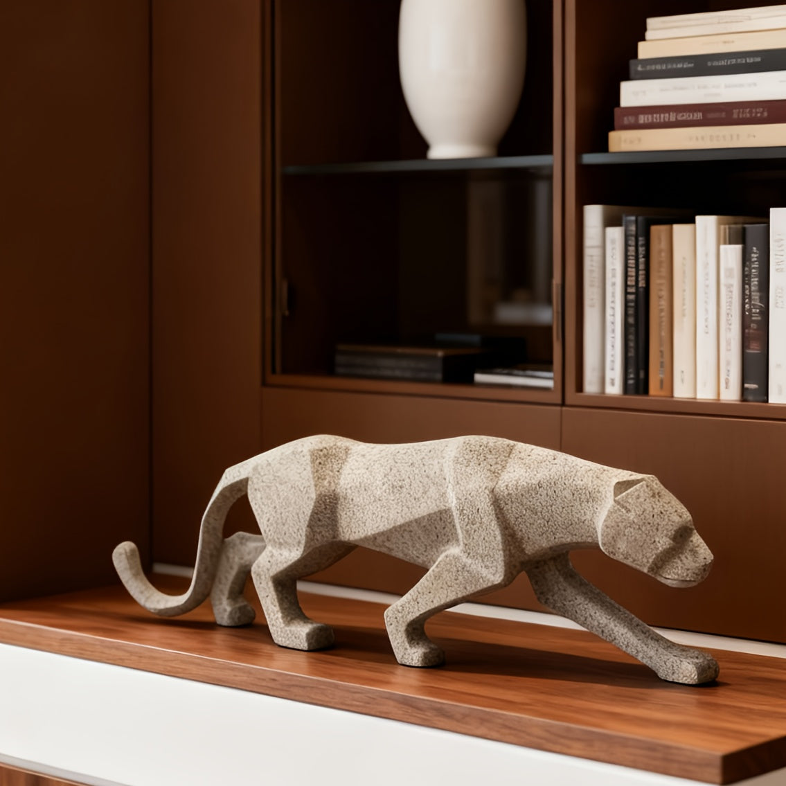 Tnessential Nordic Modern Sandstone Texture Resin Cheetah Statue 3D Decor