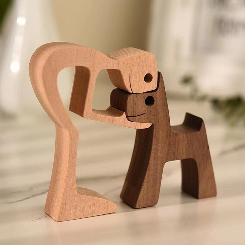 Tnessential Handcrafted Wooden Dog Figurine 3D Decor