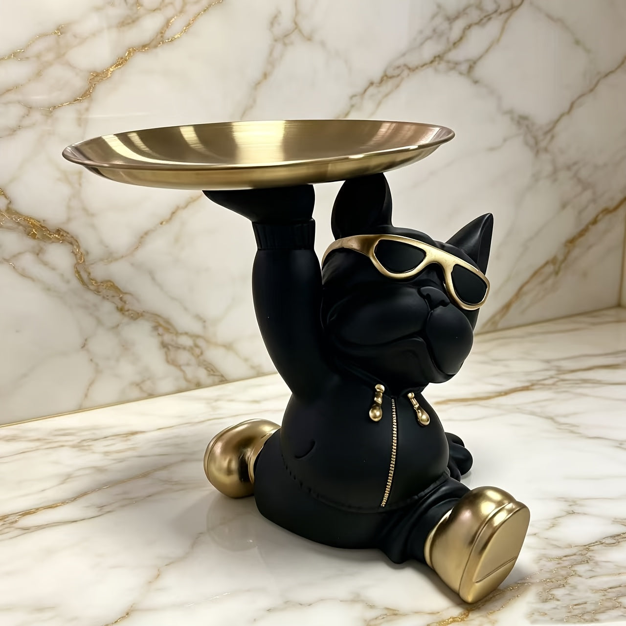 Tnessential Cute Black Bulldog Resin Statue 3D Decor