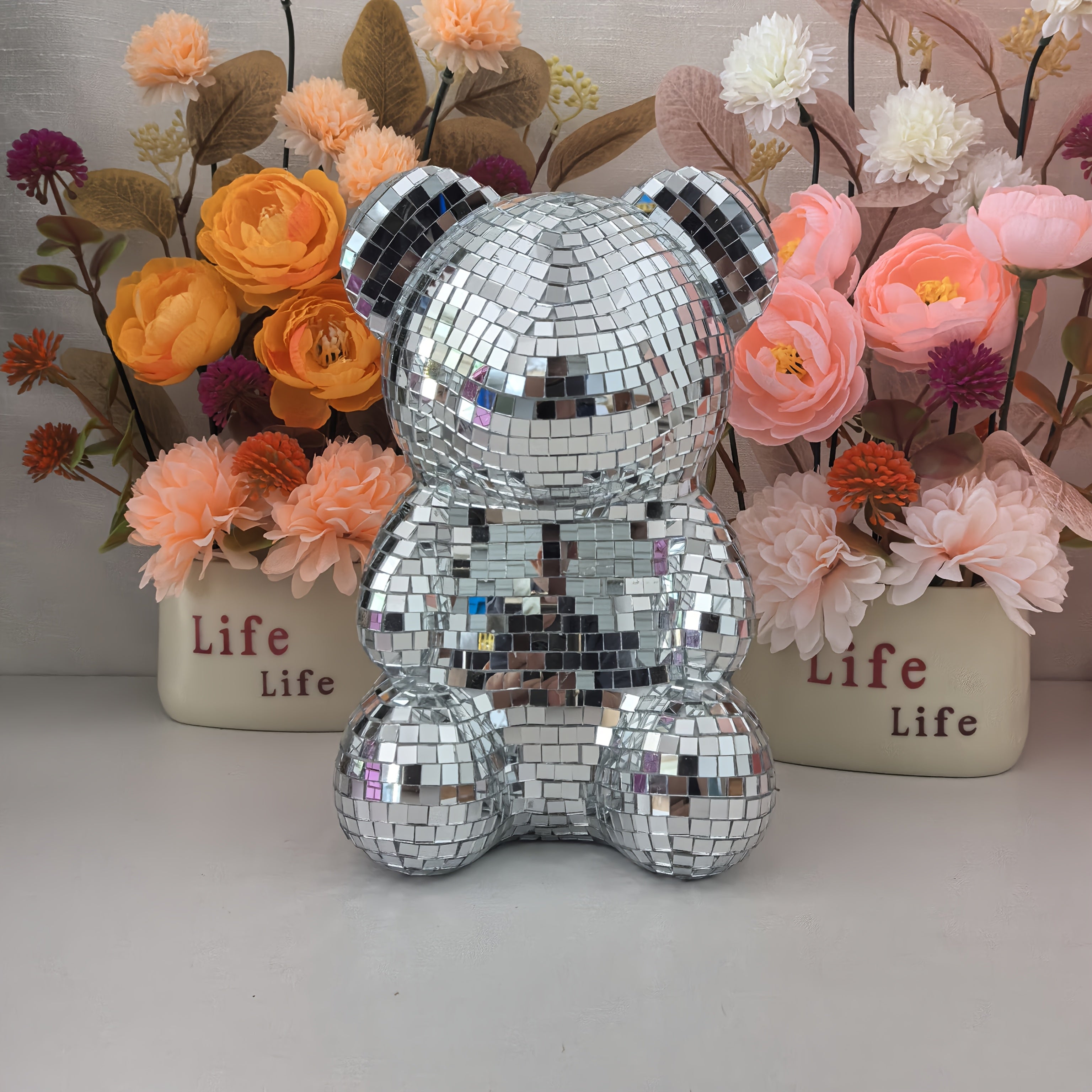 Tnessential 78-inch Christmas Silvery Disco Bear Figurine 3D Decor