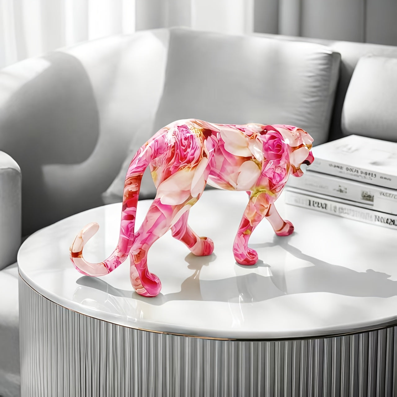 Tnessential High-end Pink Patterned Cheetah Statue 3D Decor