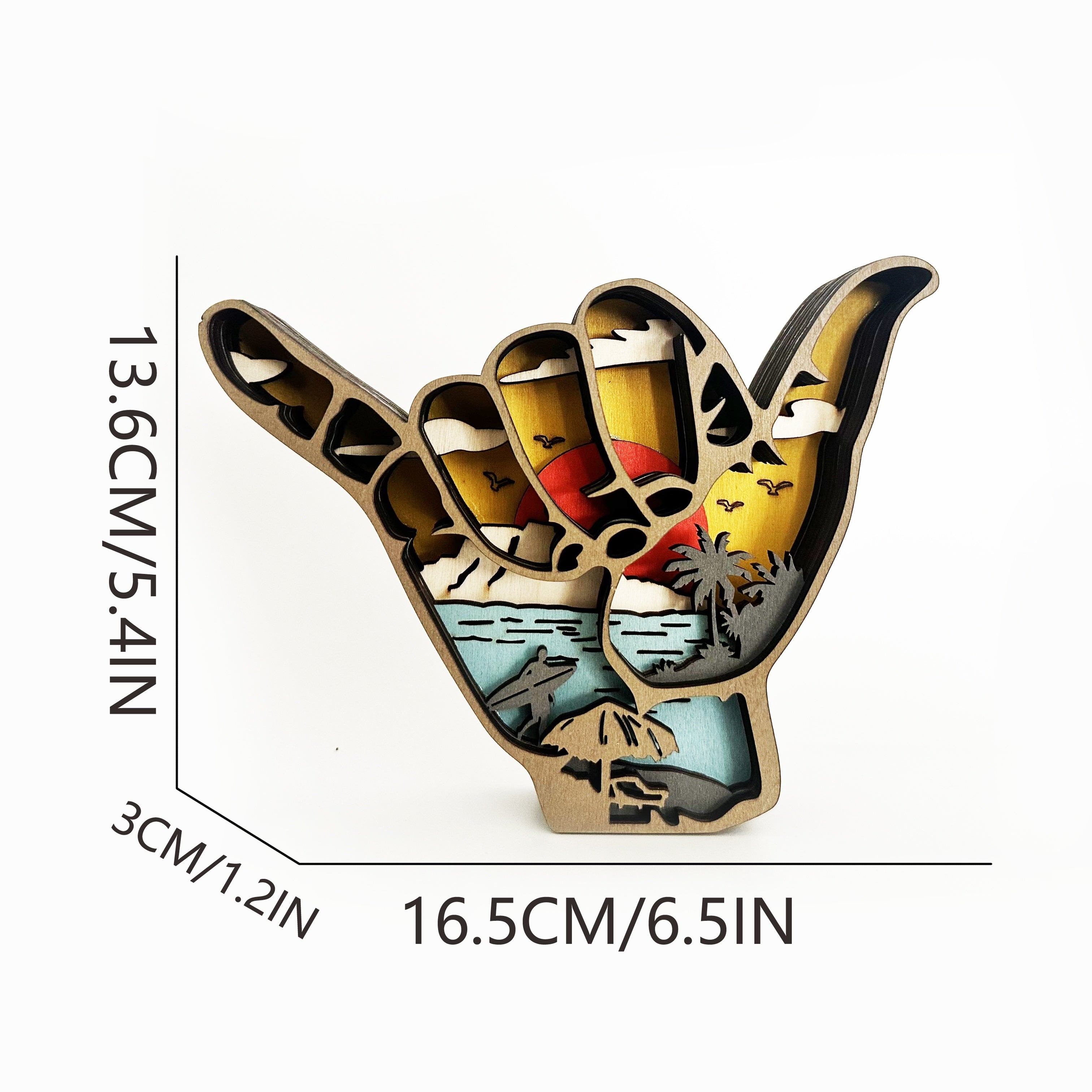 Tnessential SHAKA Hawaiian Sunset Vacation Wooden Hand Gesture Decor 3D Decor