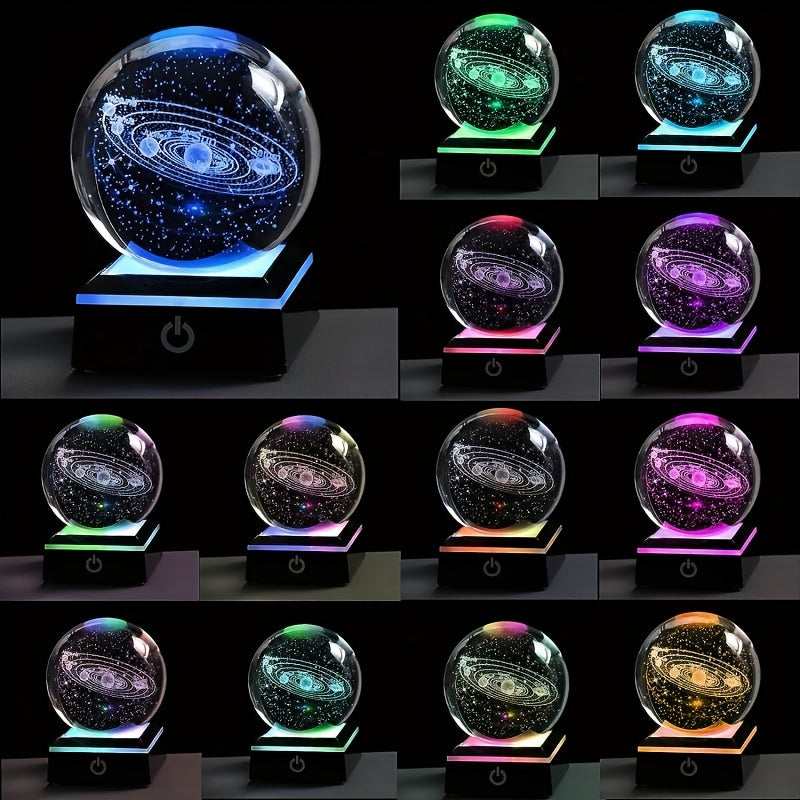 Tnessential Small 3D Solar System Crystal Ball with a Touch LED Base 3D Decor