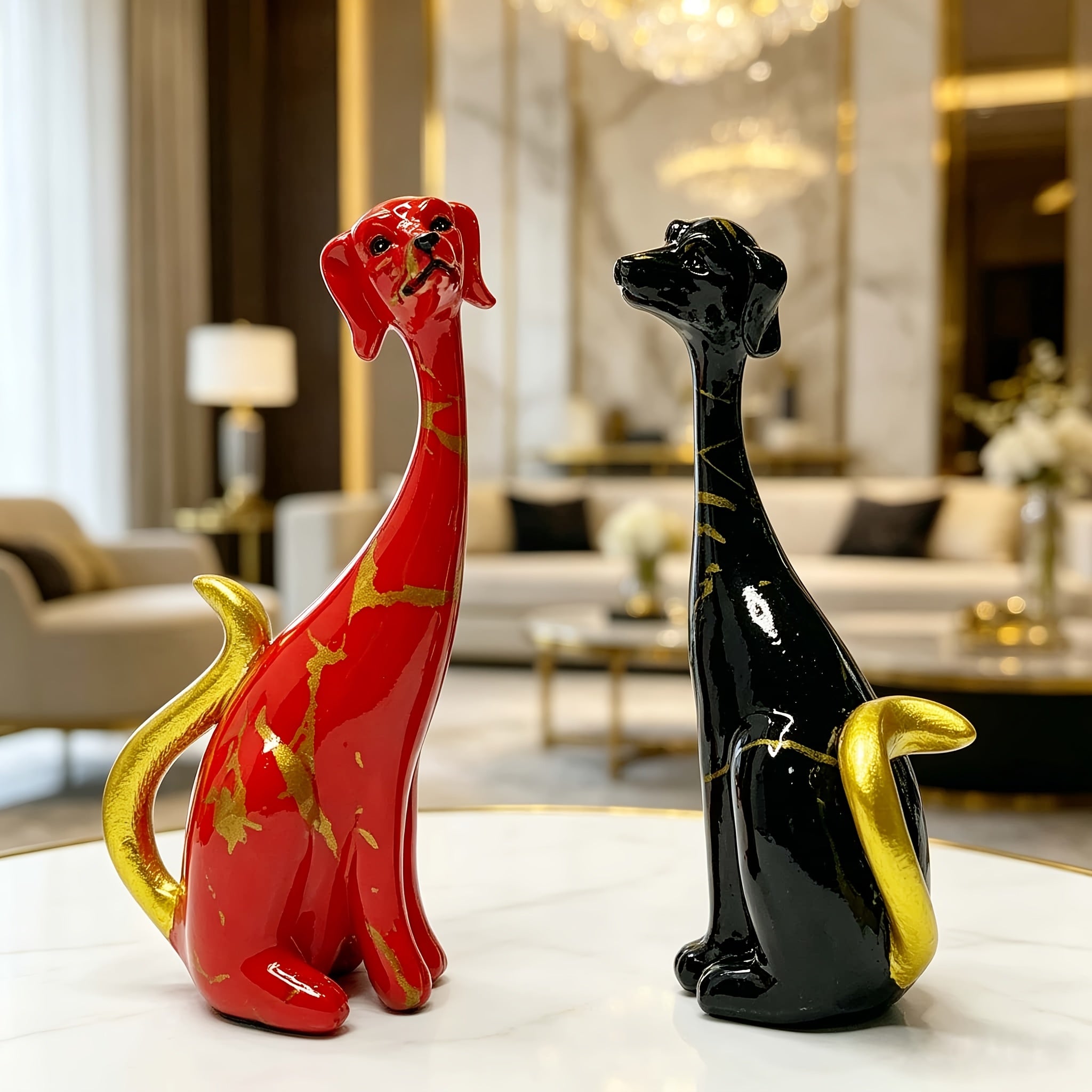 Tnessential Long-necked Dog Statues 3D Decor