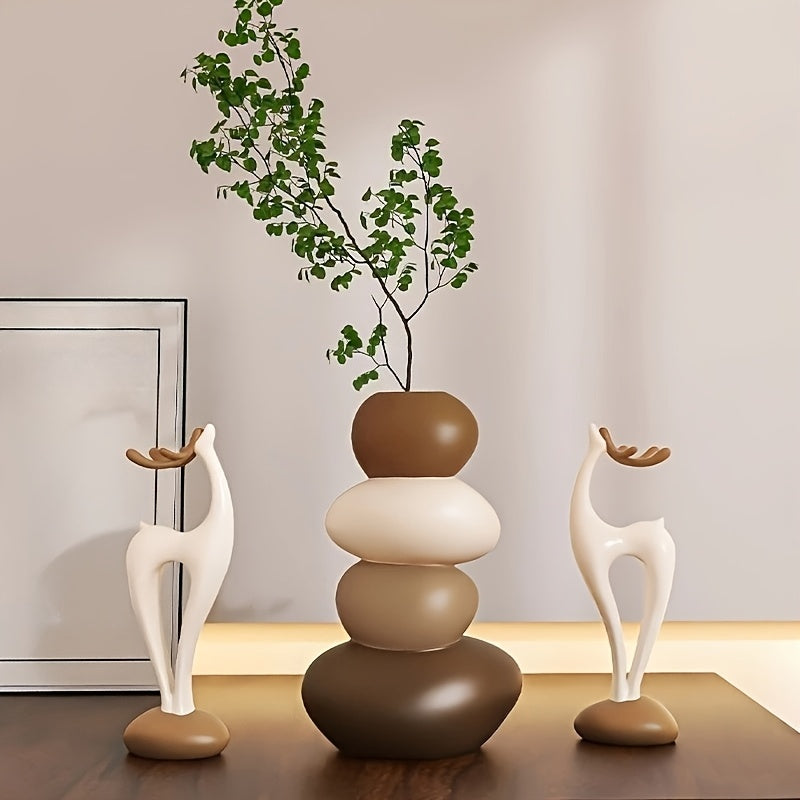 Tnessential Anime-themed Layered Stone Vase & Deer Figurine 3D Decor