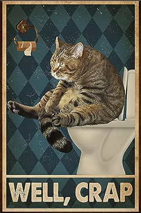 FUNNY CAT IN BATHROOM CANVAS POSTER
