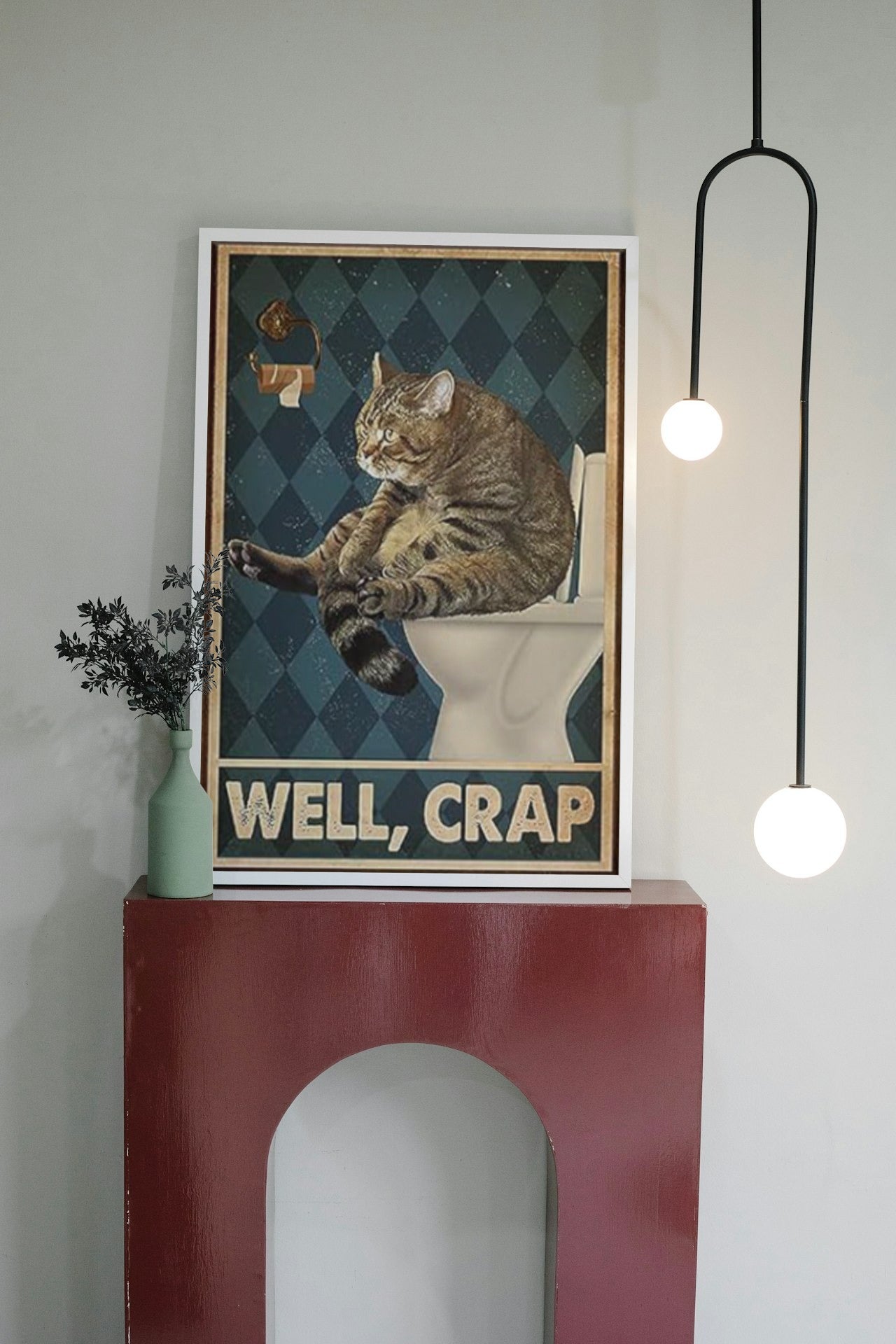FUNNY CAT IN BATHROOM CANVAS POSTER