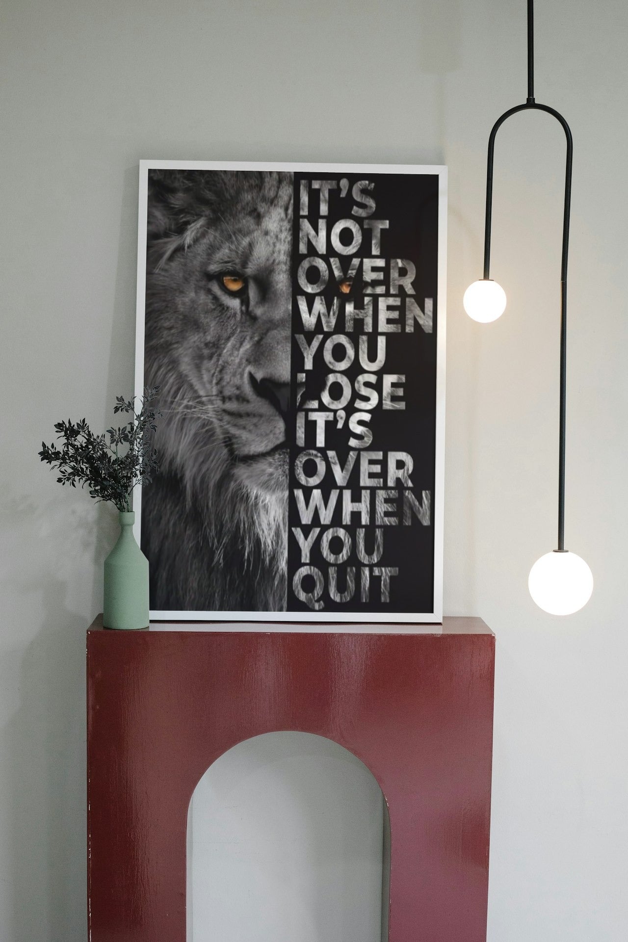 "ITS NOT OVER WHEN YOU LOSE " LION MOTIVATIONAL CANVAS POSTER