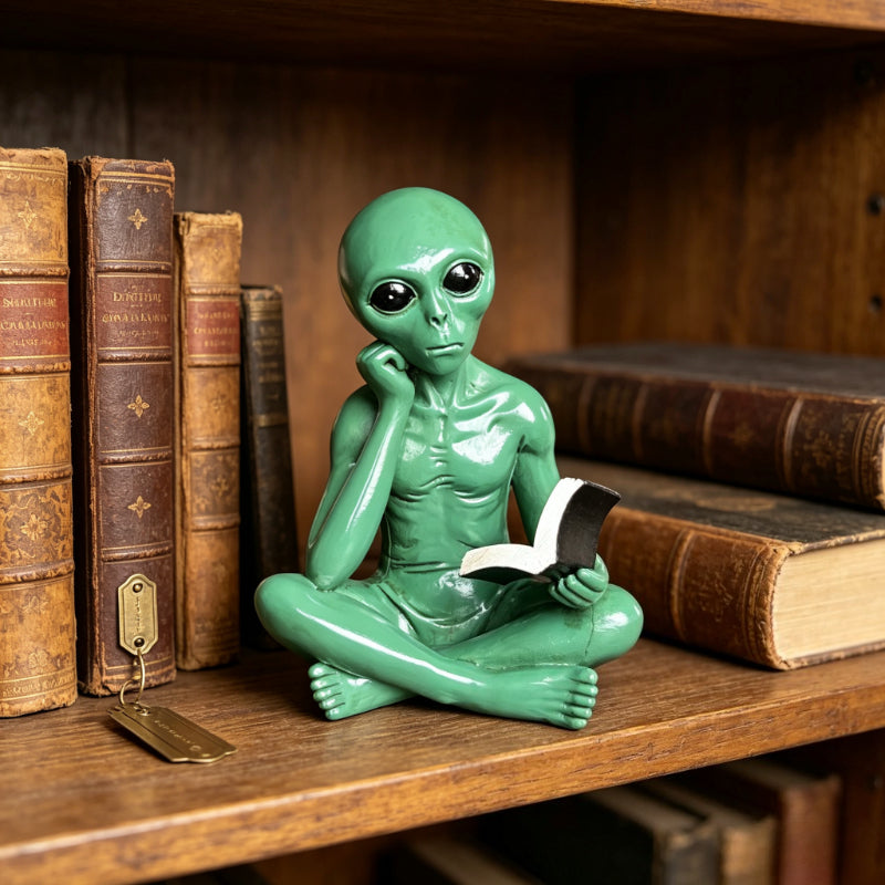 Tnessential Alien Figurine Reading Book Statue 3D Decor