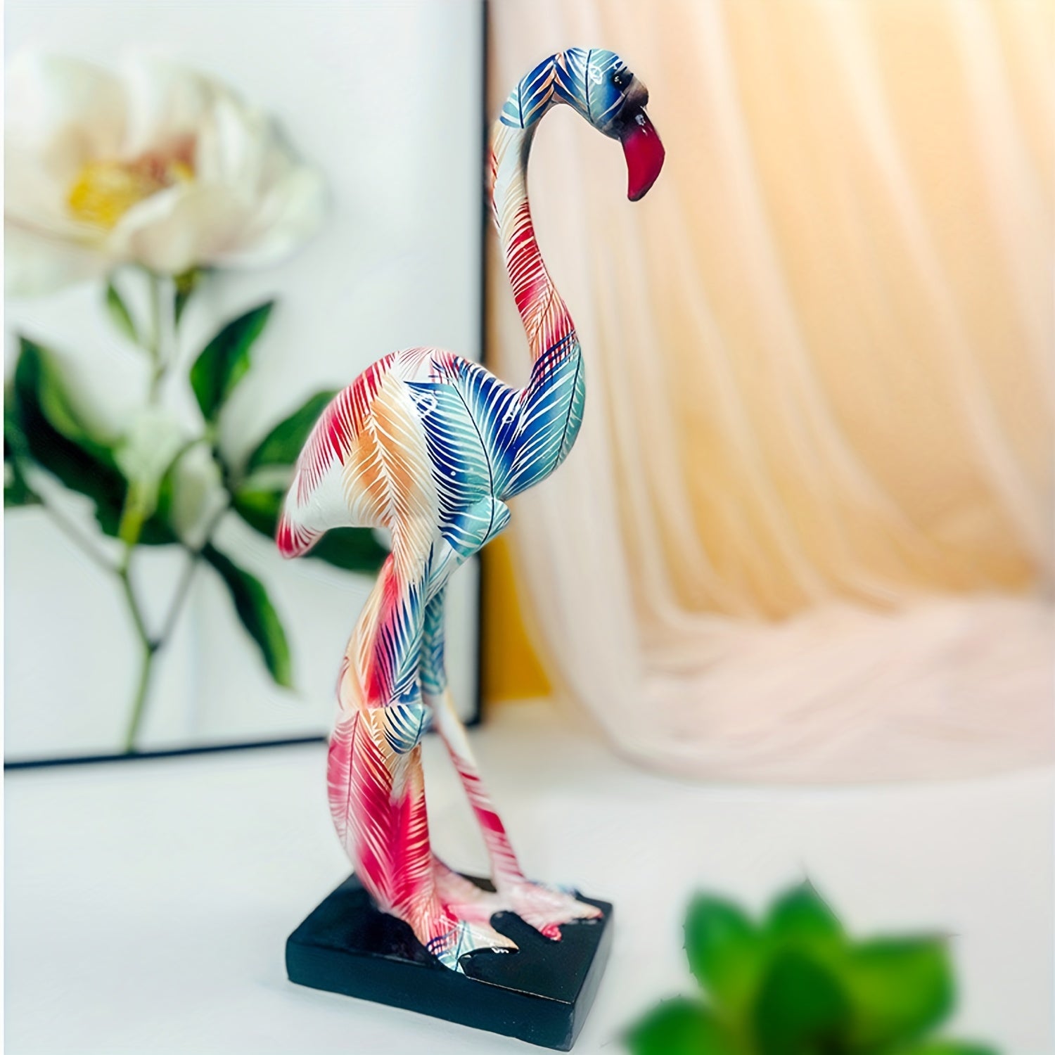 Tnessential Graffiti Flamingo Sculpture Animal Statues Art Figurines 3D Decor