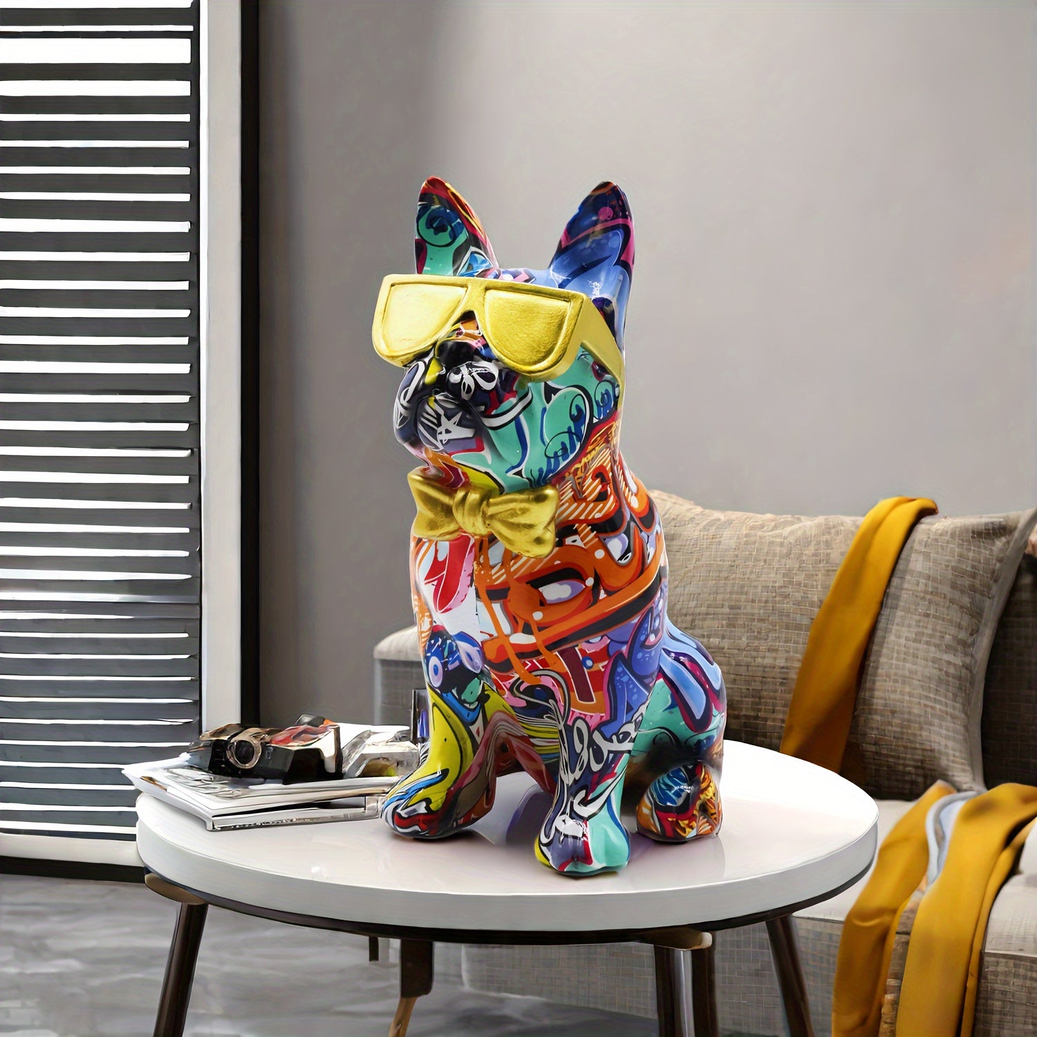 Tnessential Hip-hop Dog Statue with Glasses 3D Decor