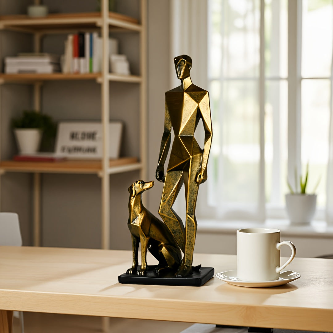 Tnessential Modern Minimalist Human & Dog Sculpture Statue 3D Decor