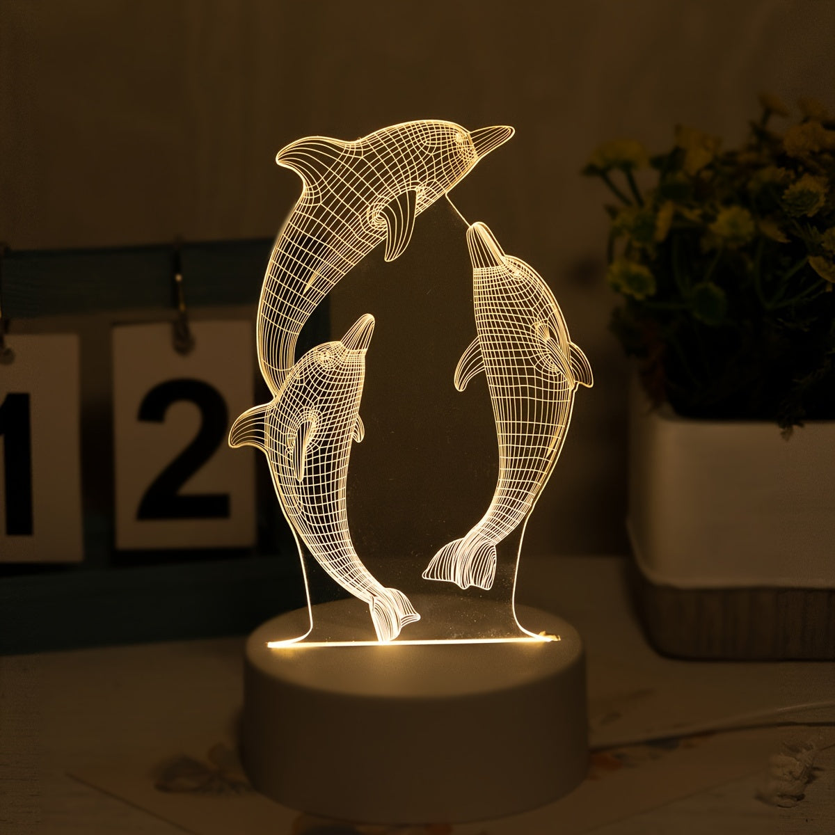 Tnessential USB 3D Glowing Dolphin Creative Night Light 3D Decor