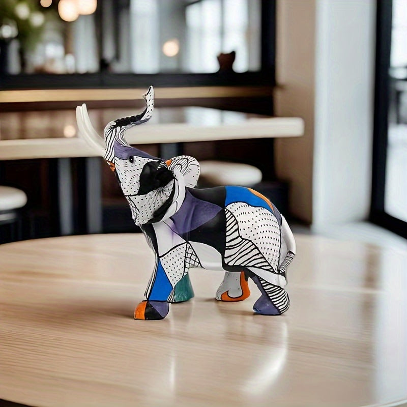 Tnessential Chic Striped Geometric Elephant Resin Statue 3D Decor