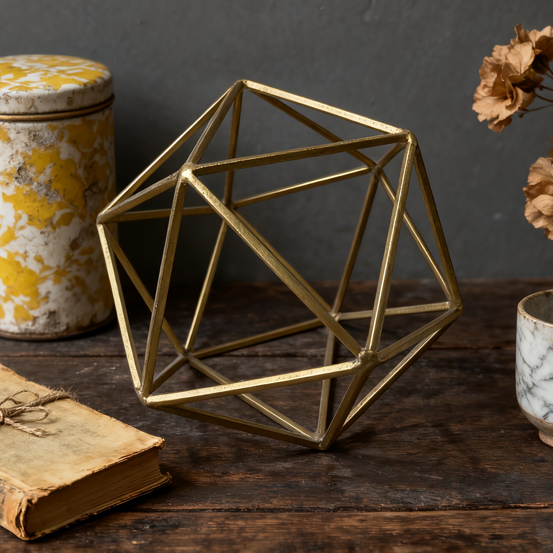 Tnessential Golden Geometric Sphere 3D Decor