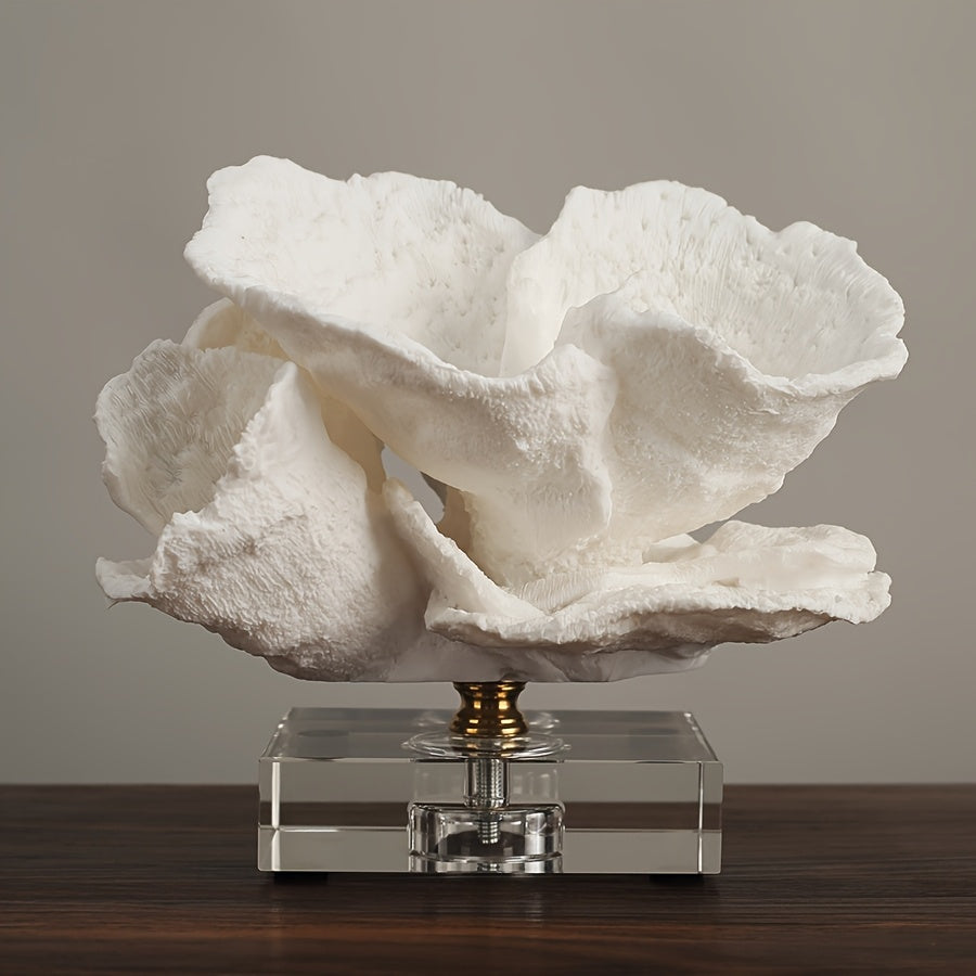 Tnessential Elegant White Coral Sculpture Ornament with Crystal Base 3D Decor