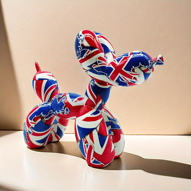 Tnessential British Flag Balloon Dog Sculpture Animal Statue Ornament 3D Decor