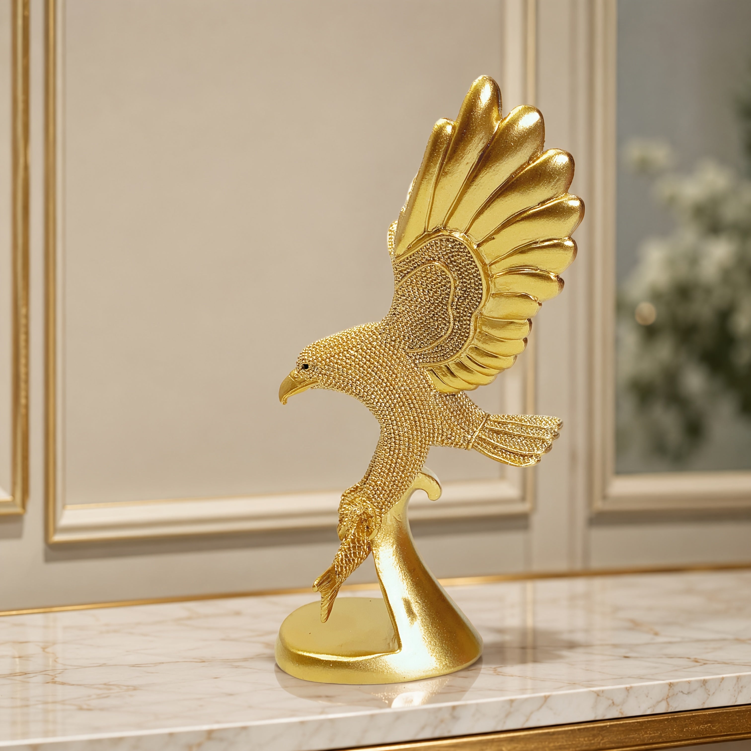 Tnessential Creative and Shiny Resin Craft Statue of a Fish-catching 3D Decor