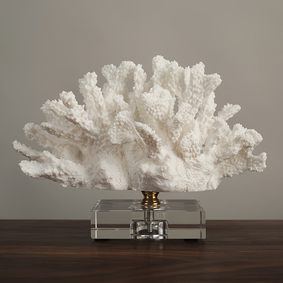 Tnessential Elegant White Coral Sculpture Ornament with Crystal Base 3D Decor