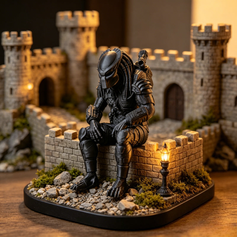Tnessential Dark Style Alien Warrior Sitting Pose Ornament 3D Decor