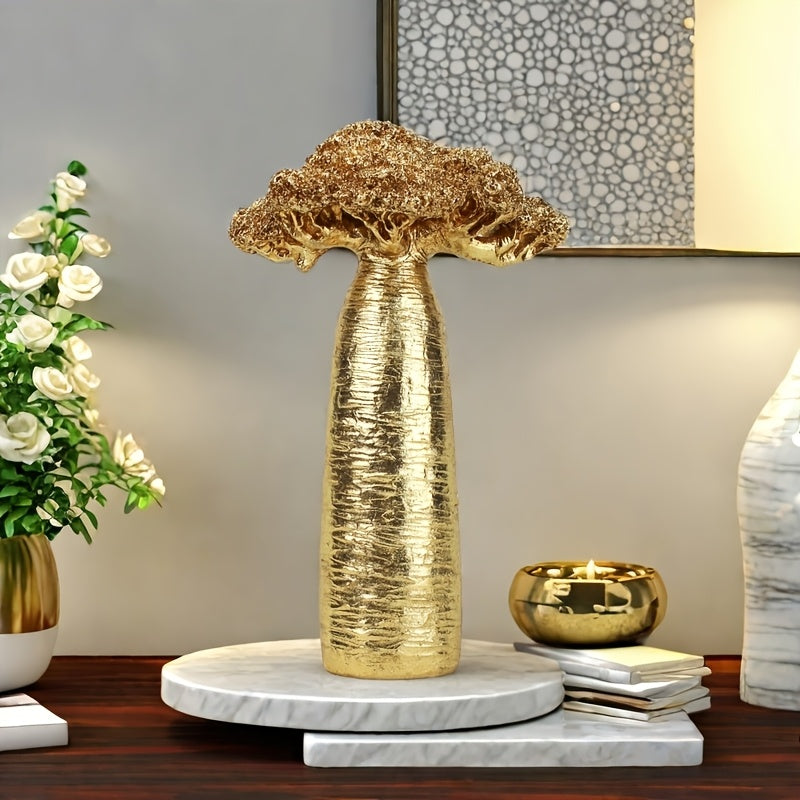 Tnessential Elegant Golden Baobab Tree Sculpture 3D Decor