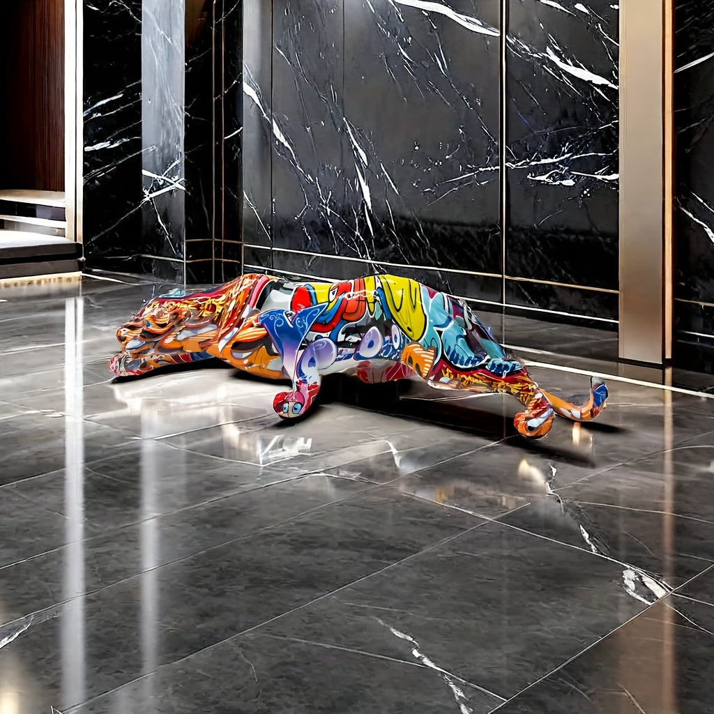 Tnessential Vibrant Money Leopard Graffiti Resin Sculpture 3D Decor