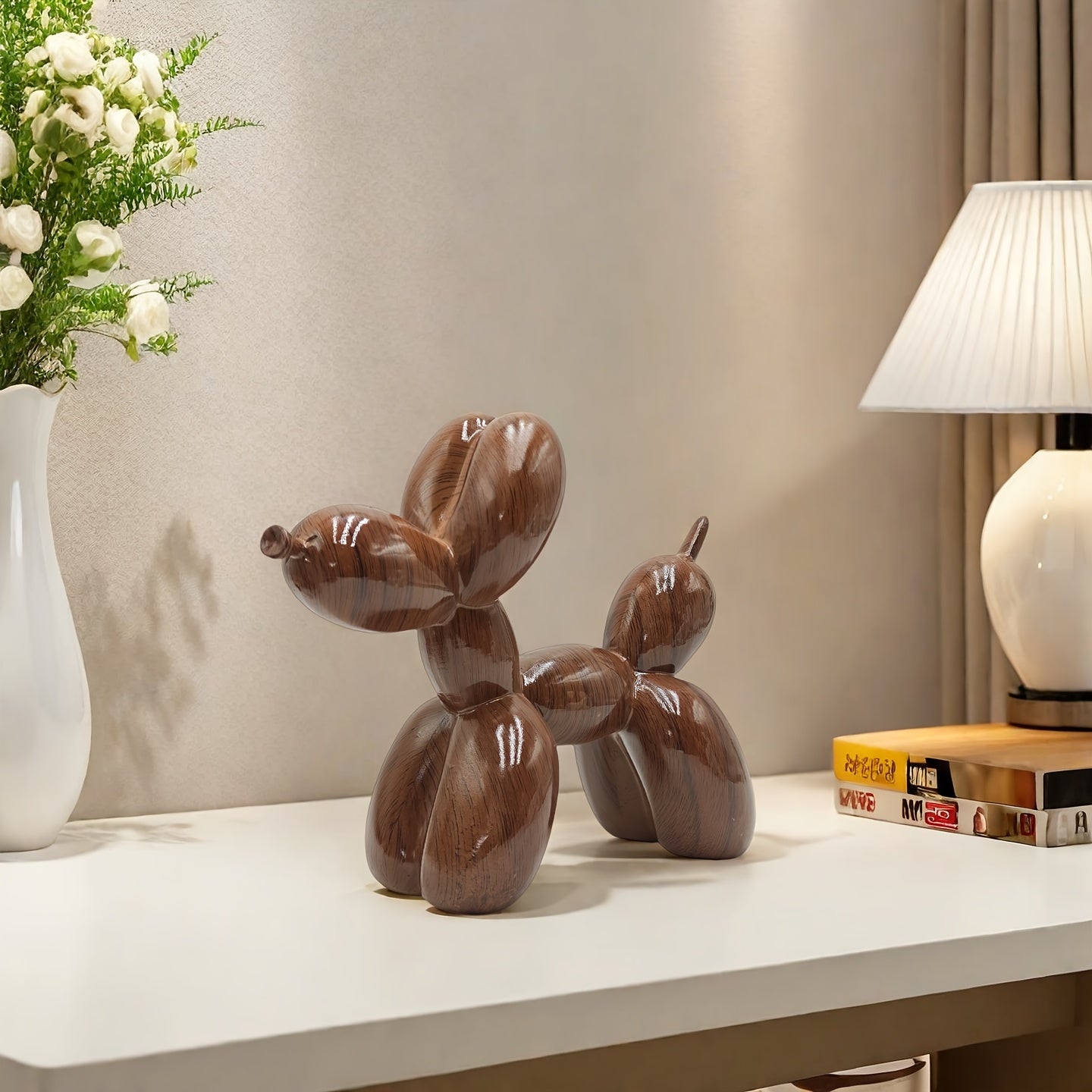 Tnessential Wood Balloon Dog Sculpture Animal Statue Art Decoration 3D Decor