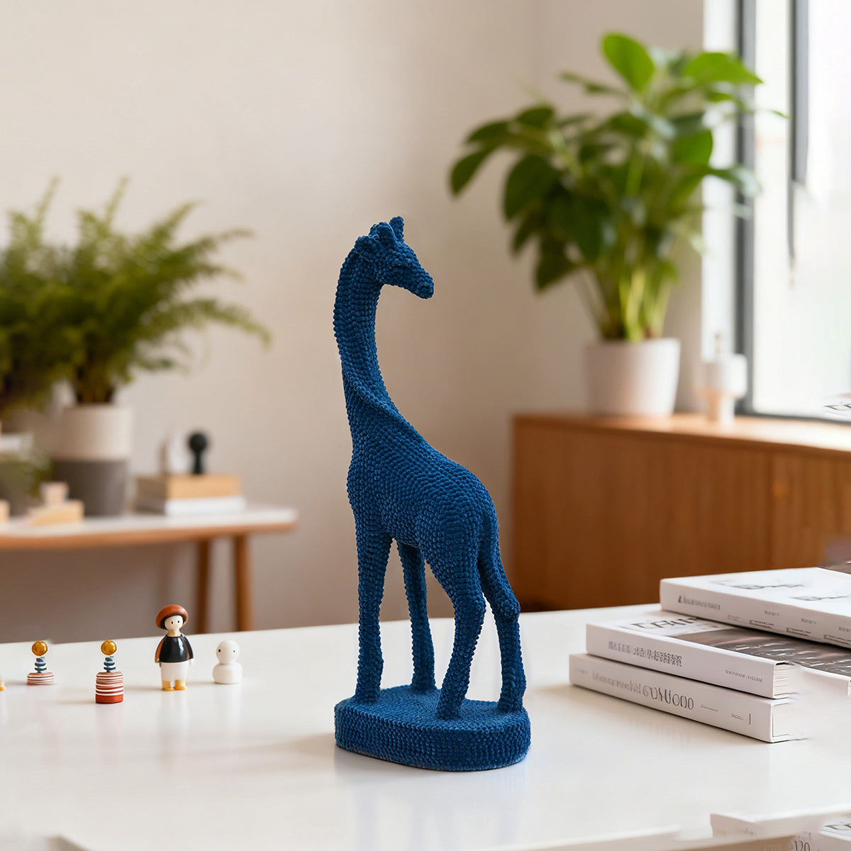 Tnessential Cm Blue and Red Flocked Giraffe Ornament 3D Decor
