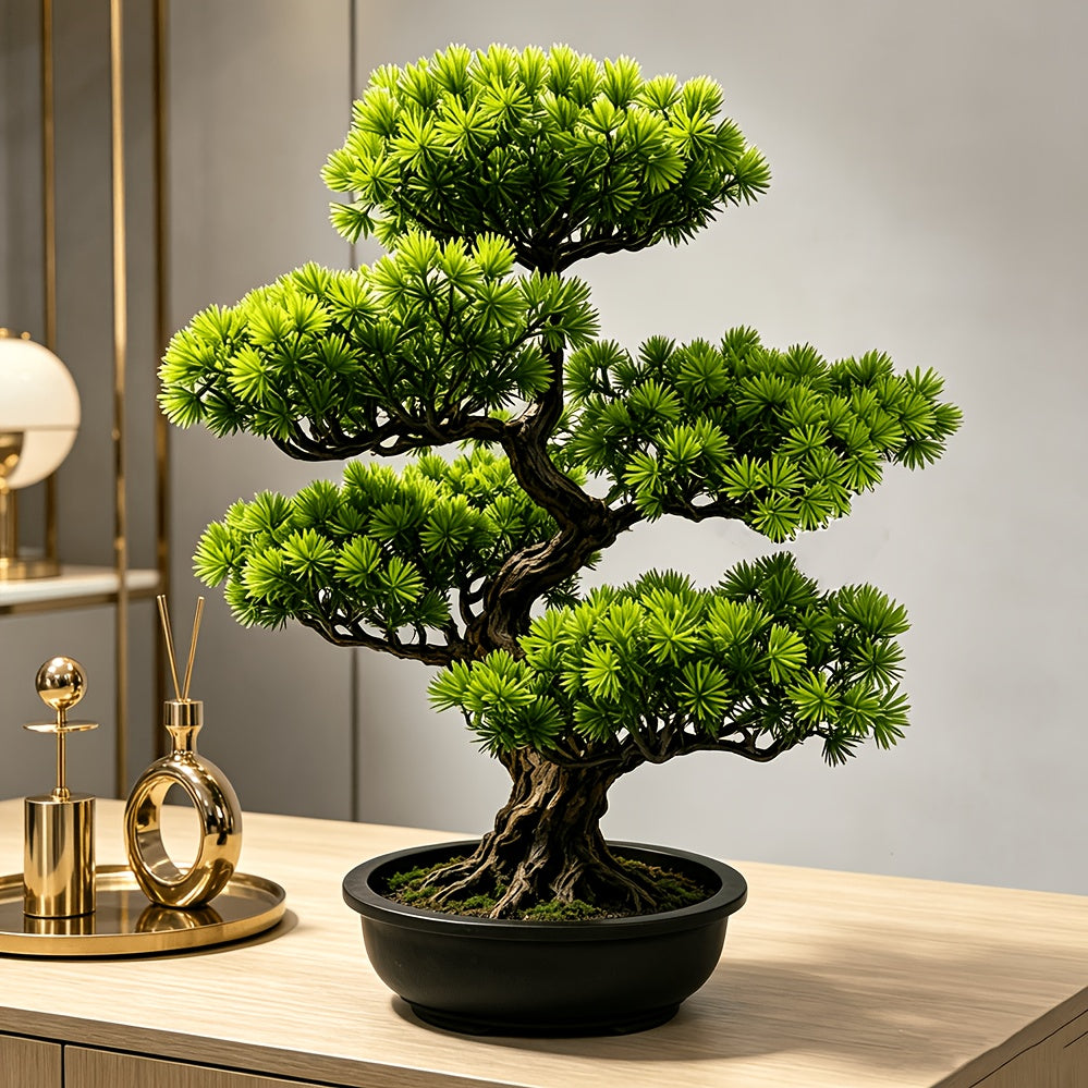 Tnessential Large Simulation Podocarpus Macrophyllus Green Plant Bonsai 3D Decor