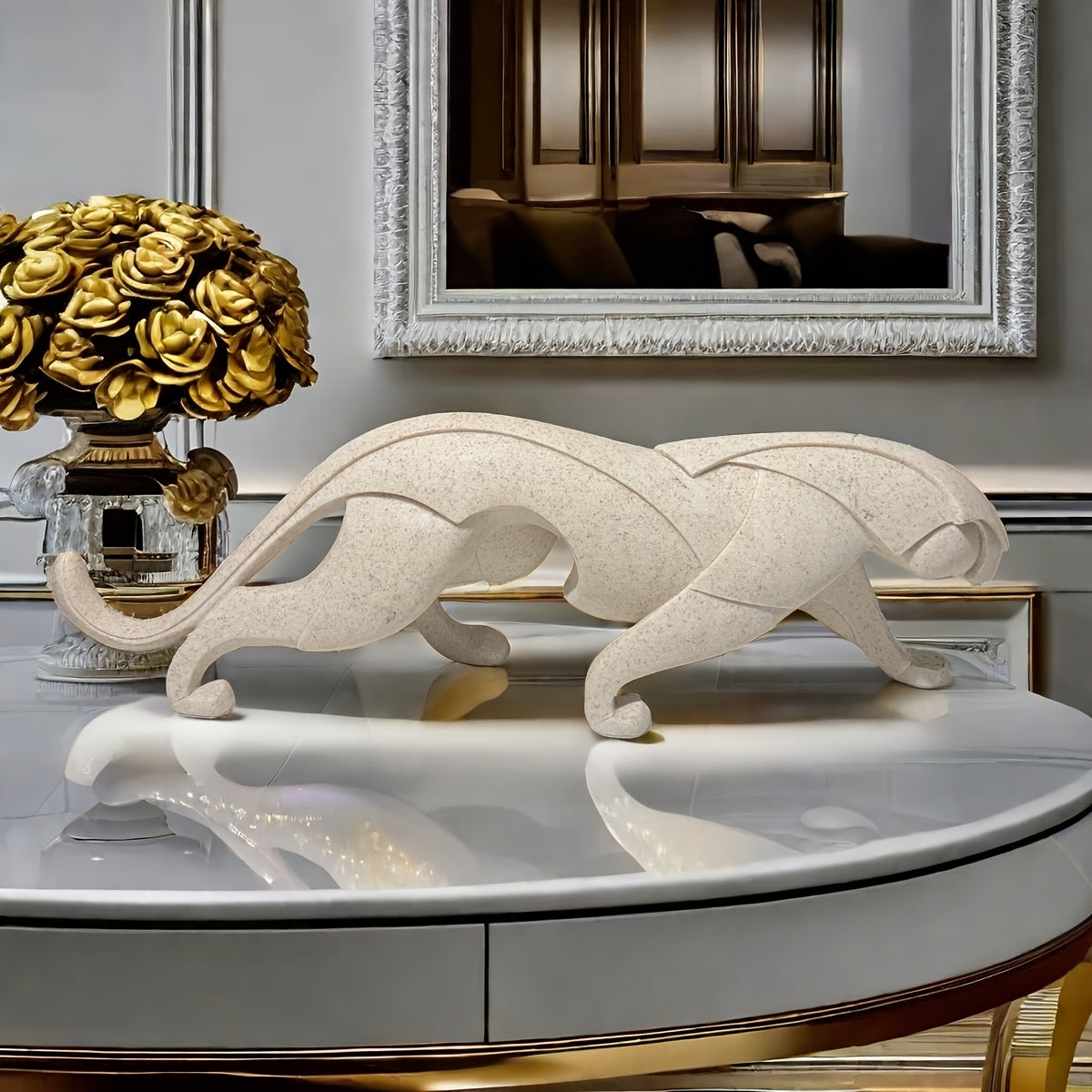 Tnessential Hand Carved Resin Walking Leopard Statue Ornament 3D Decor