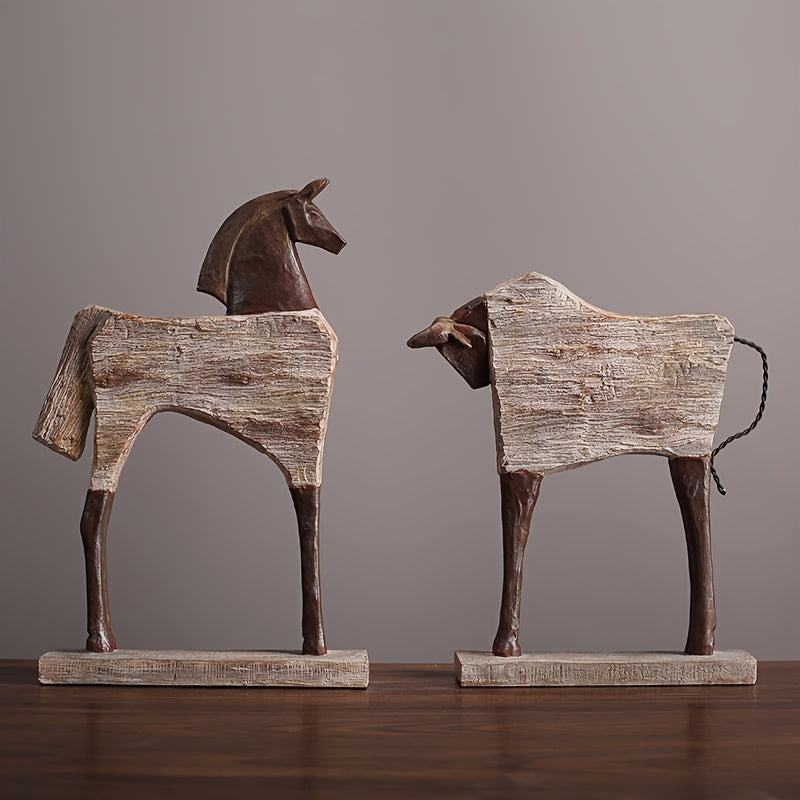 Tnessential Vintage-style Horse and Bull Decorative Ornaments for 3D Decor