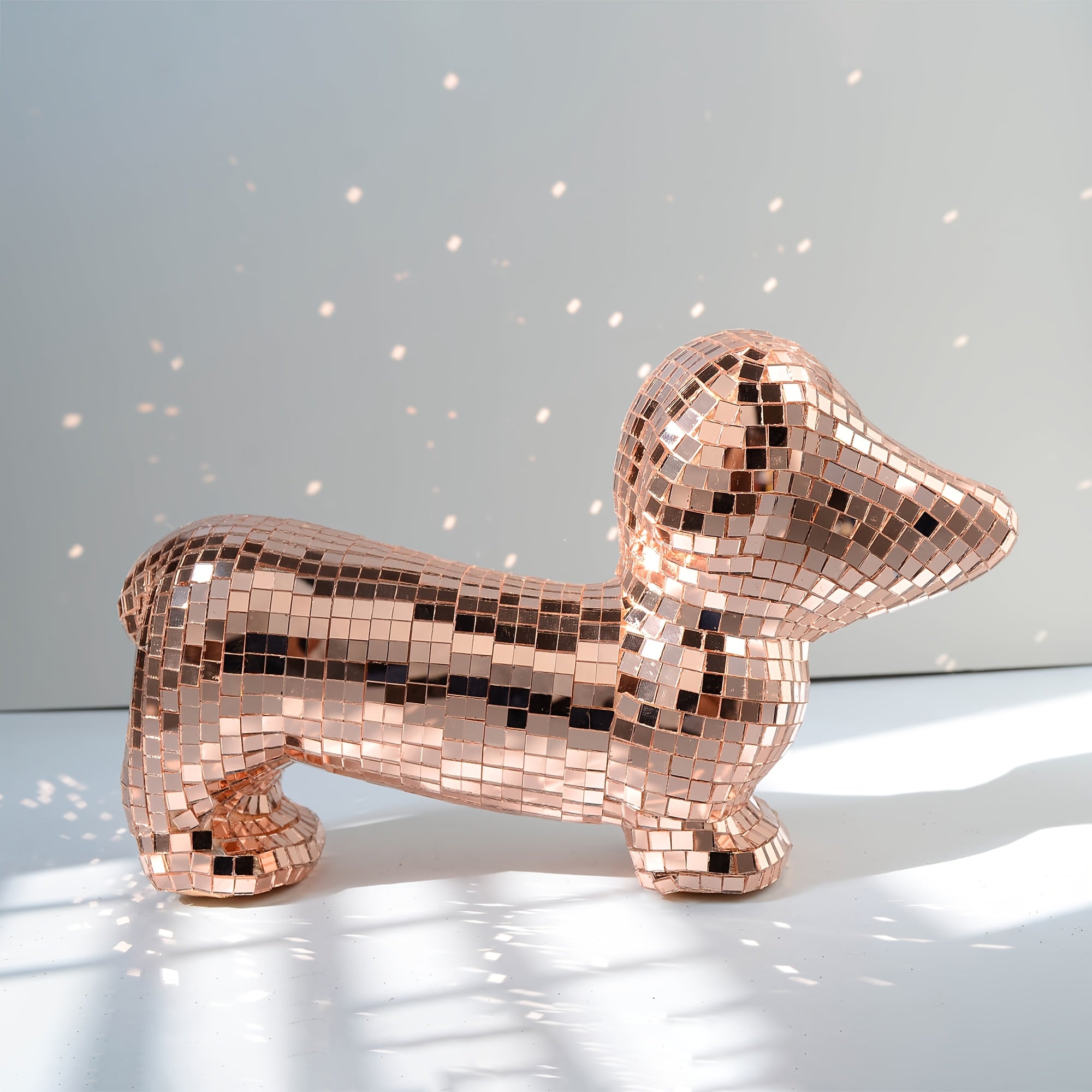 Tnessential Glittering Rose Golden Mosaic Dachshund Statue Handmade Art 3D Decor