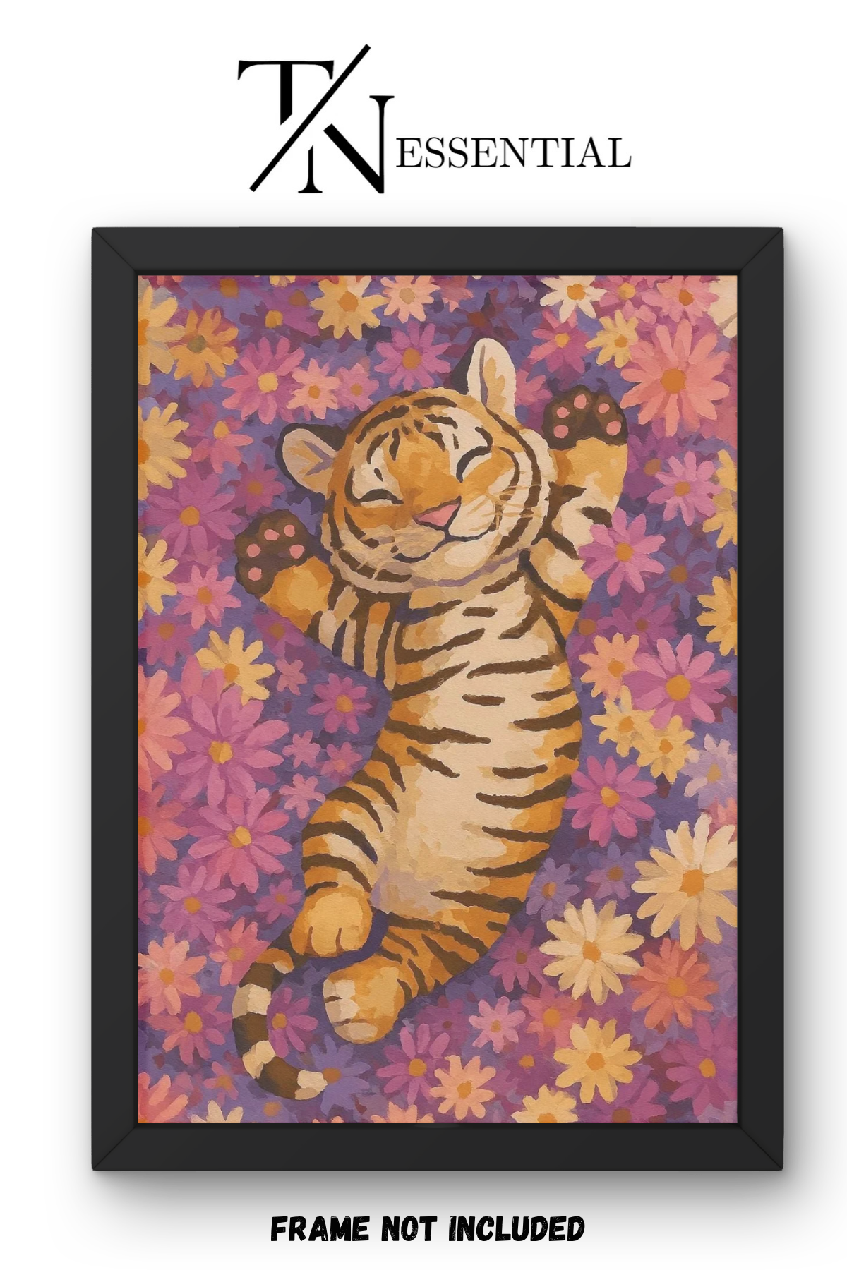 HAPPY TIGER FLORAL ILLUSTRATION CANVAS POSTER