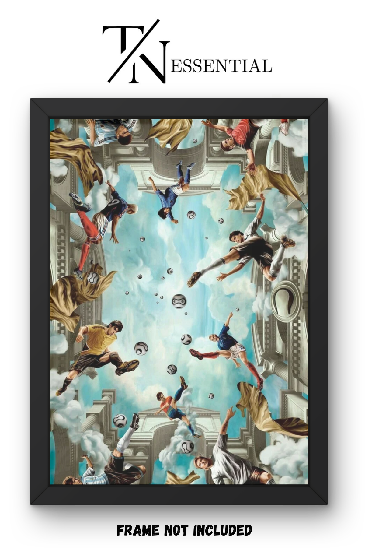 WORLD FOOTBALL ICONS FLOATING IN A HEAVENLY STADIUM CANVAS POSTER