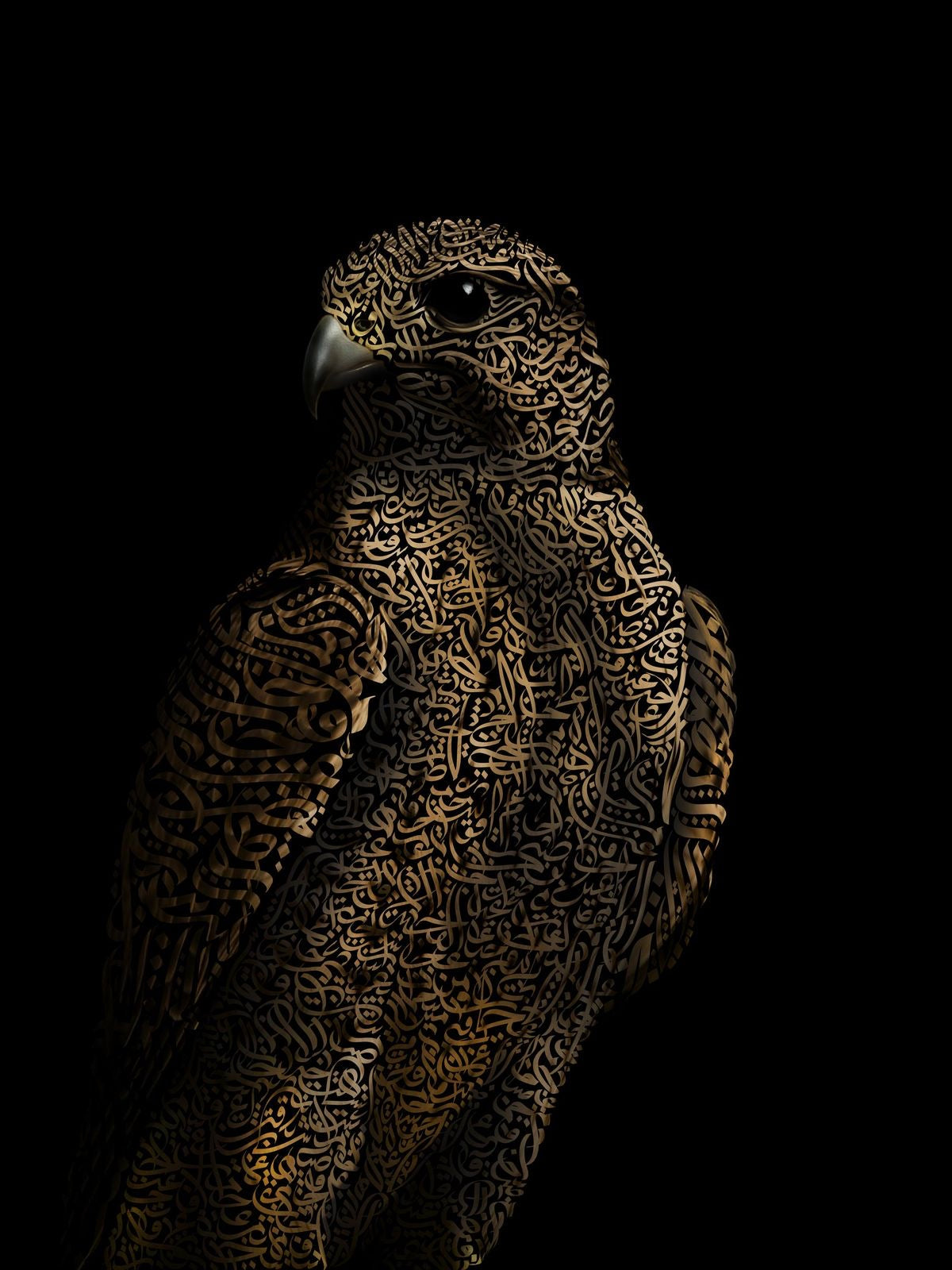 GOLD ARABIC CALLIGRAPHY FALCON CANVAS POSTER