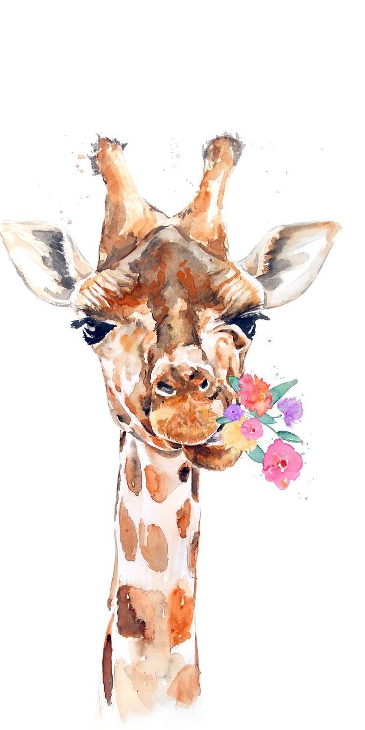 GIRAFFE WITH FLOWERS CANVAS POSTER