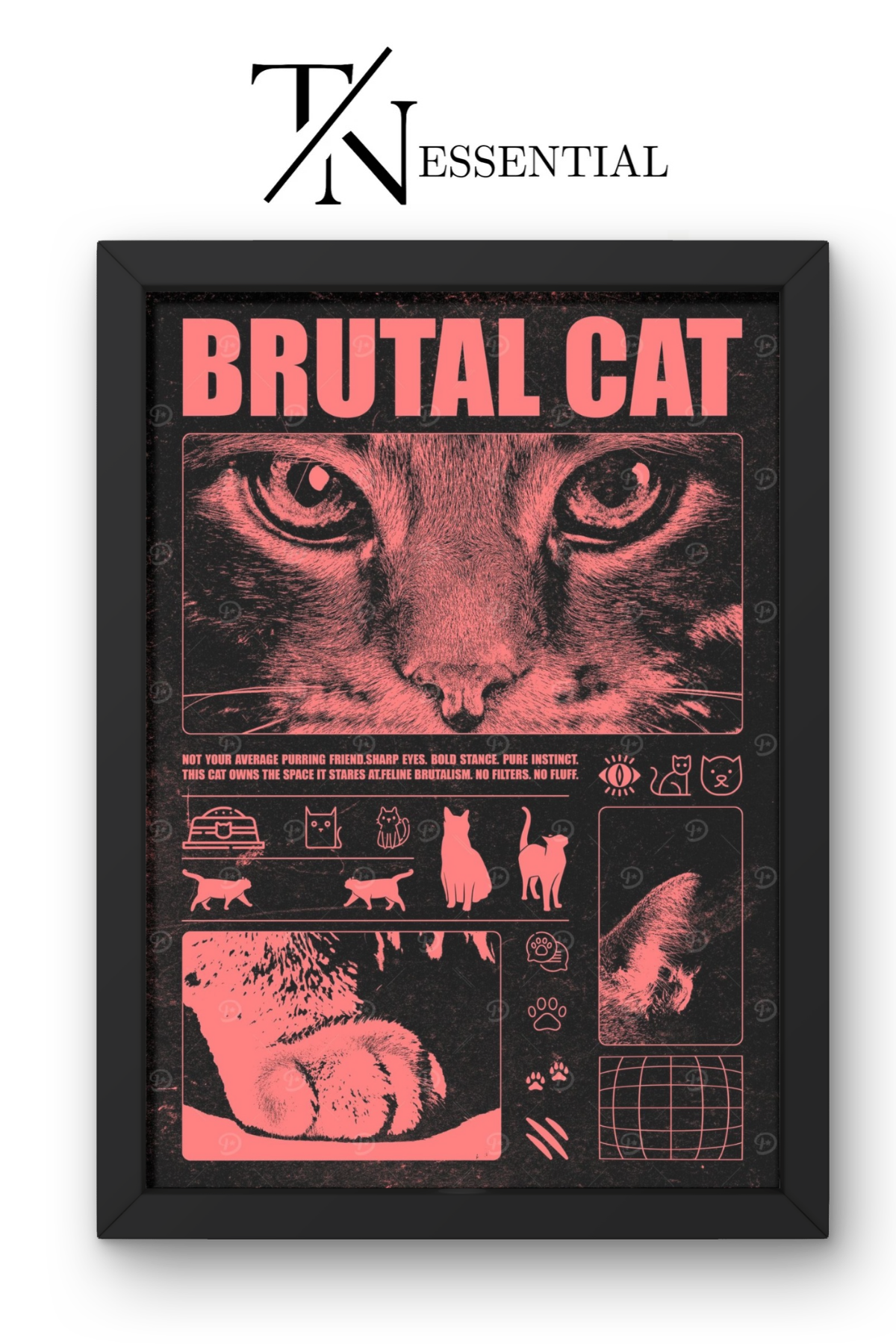 CUTE RED "BRUTAL CAT" CANVAS POSTER