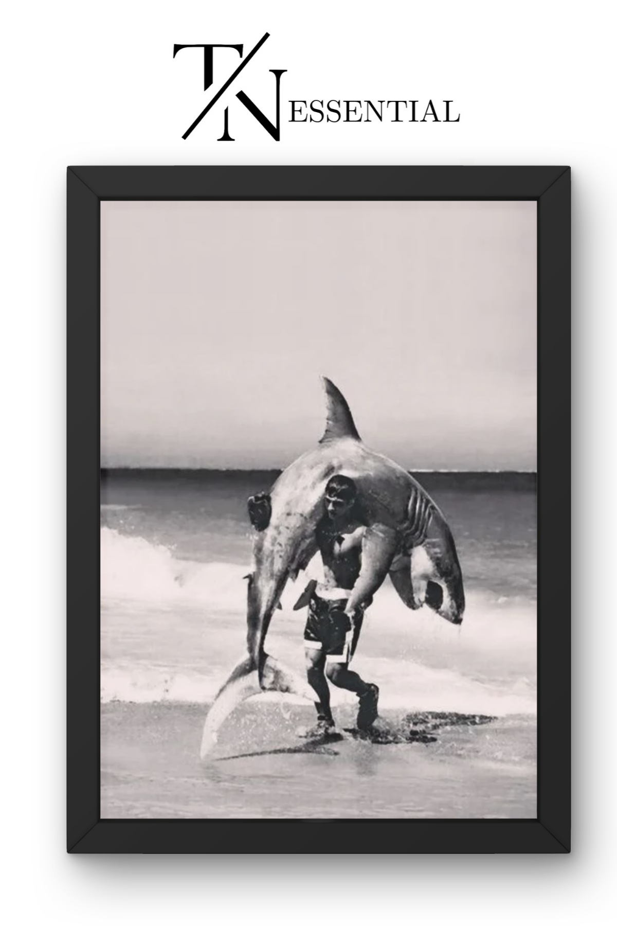 VINTAGE MAN CARRYING A SHARK CANVAS POSTER