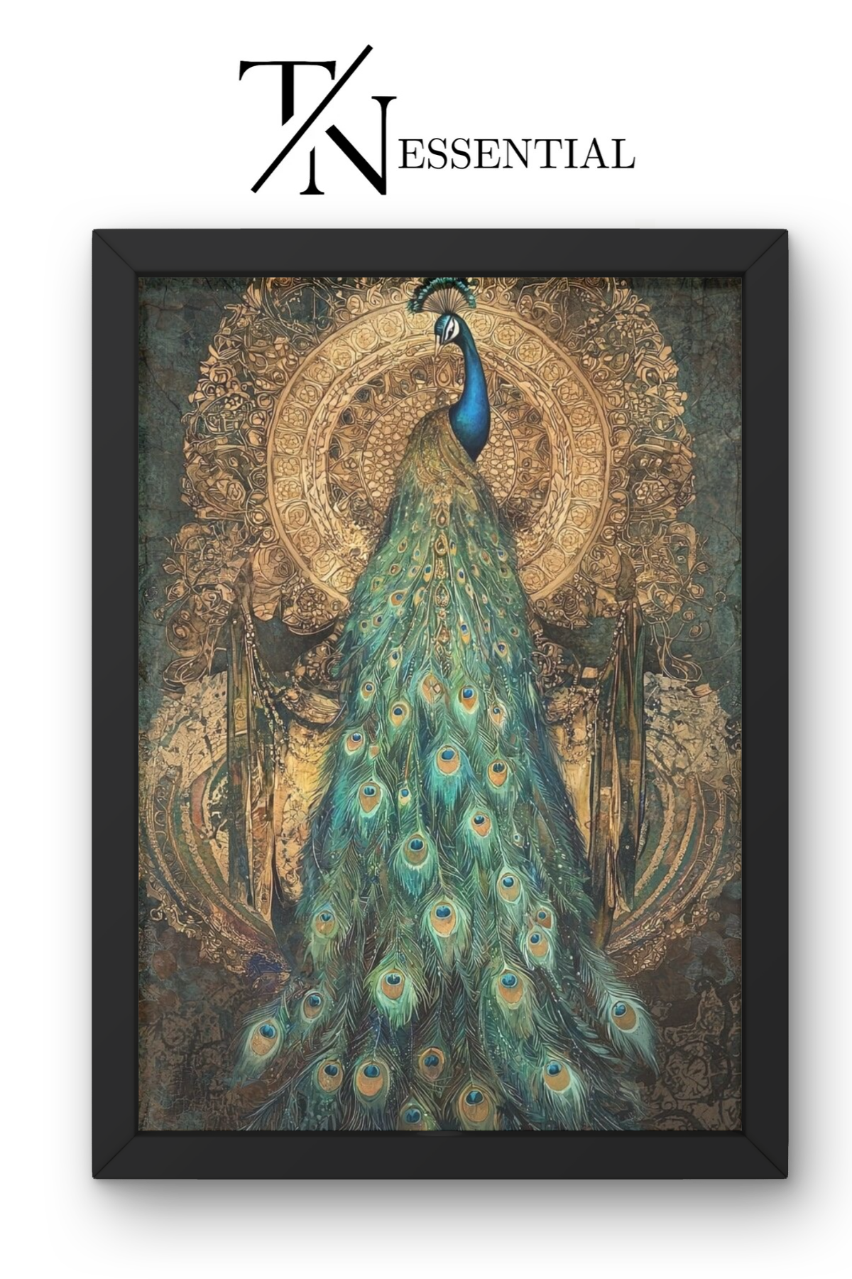LUXURY PEACOCK GOLDEN HALO CANVAS POSTER