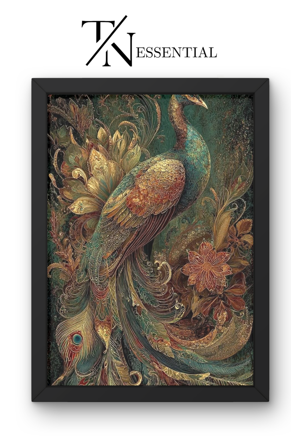 LUXURY VINTAGE PEACOCK FLORAL ART CANVAS POSTER
