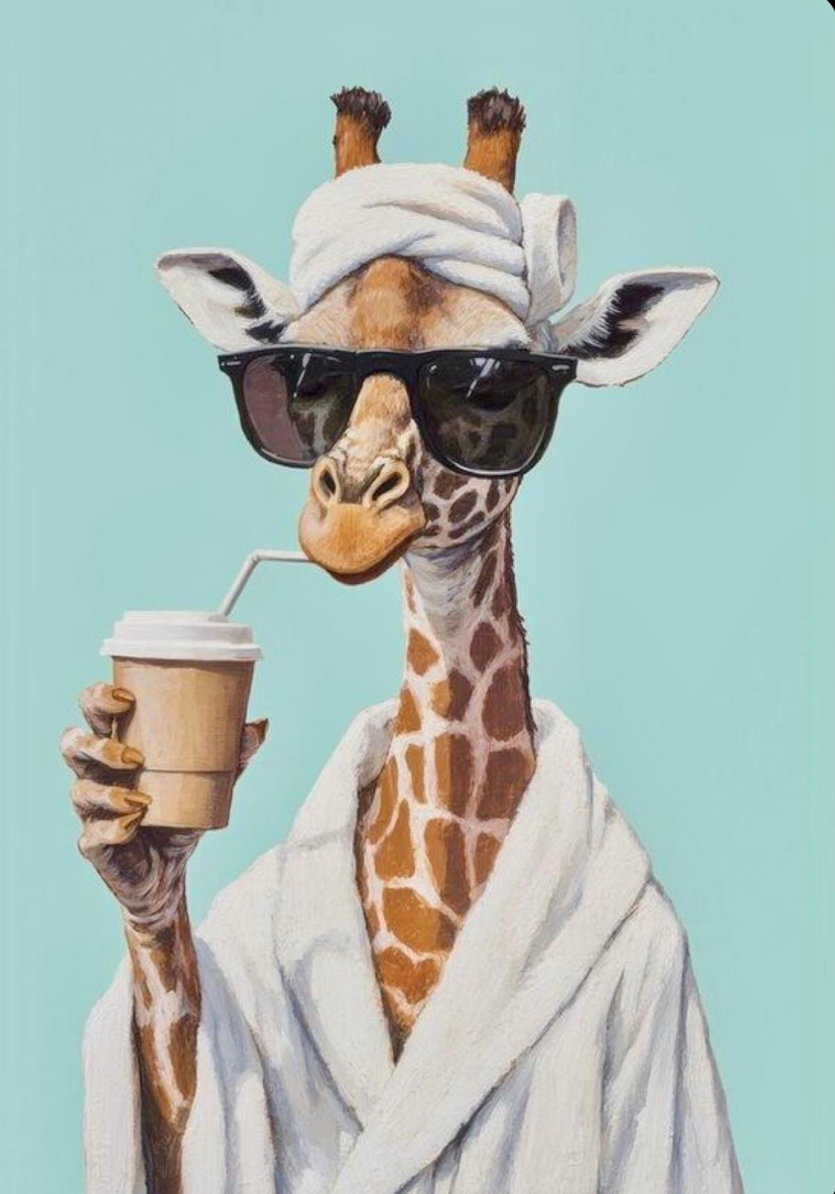 COOL GIRAFFE COFFEE CANVAS POSTER
