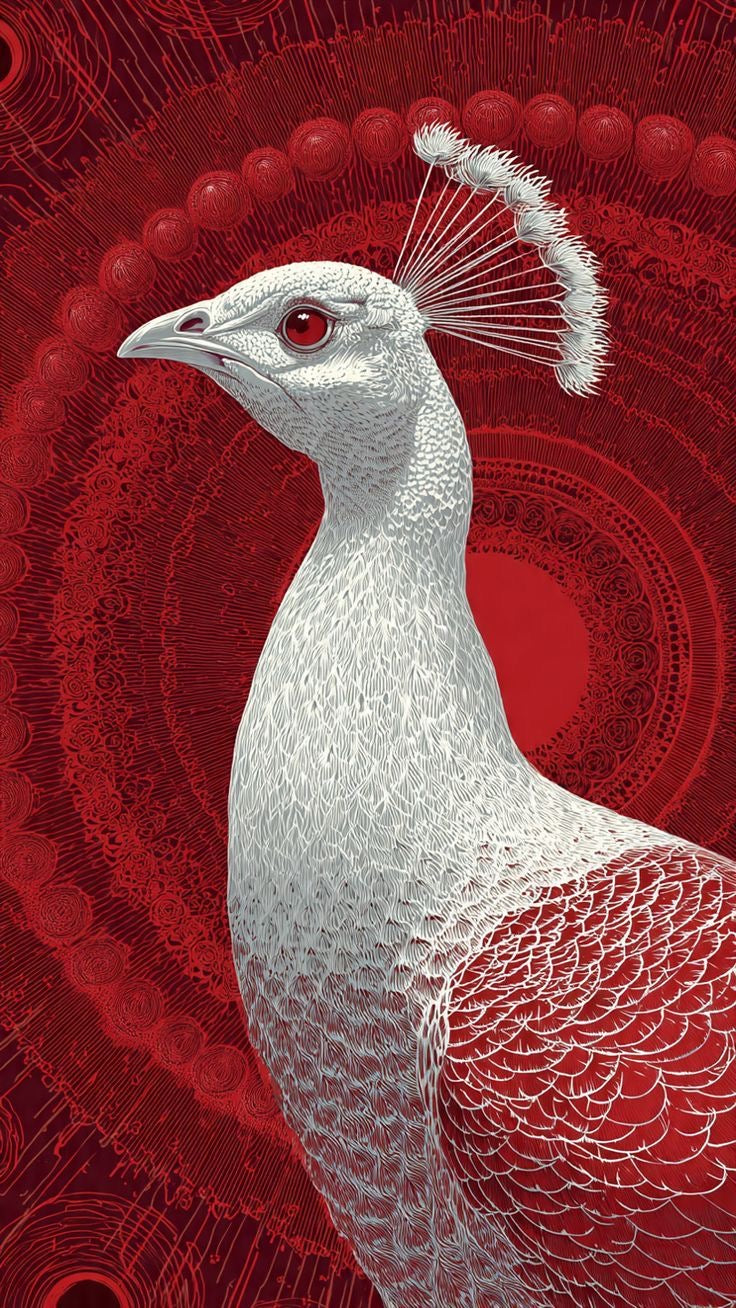 RED PEACOCK PORTRAIT CANVAS POSTER