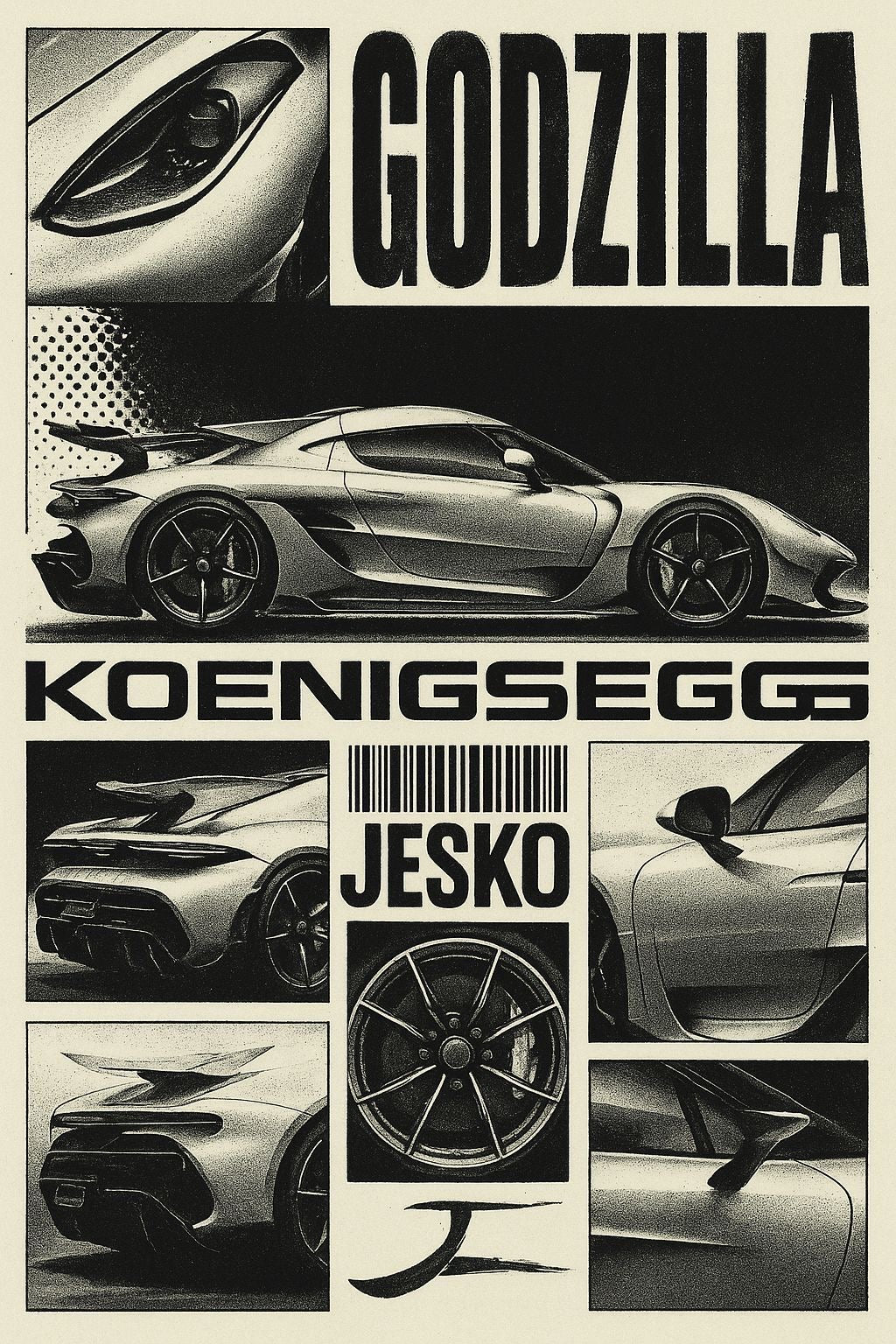 KOENIGSEGG JESKO HYPERCAR COLLAGE CANVAS POSTER
