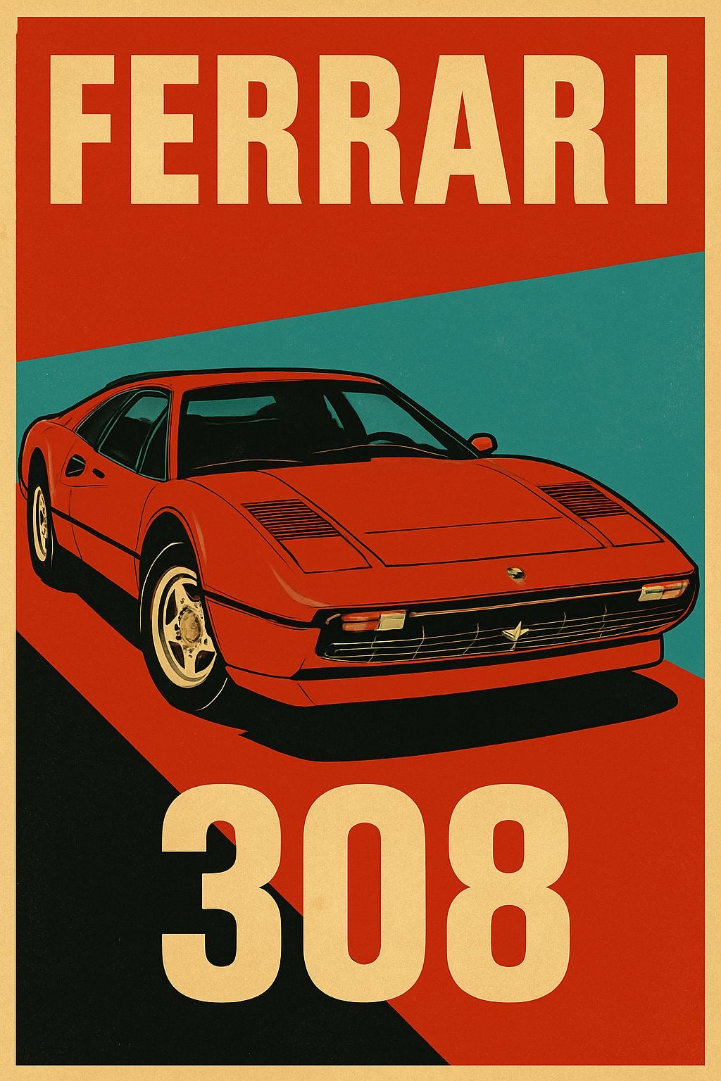 FERRARI 308 CLASSIC ITALIAN SUPERCAR CANVAS POSTER
