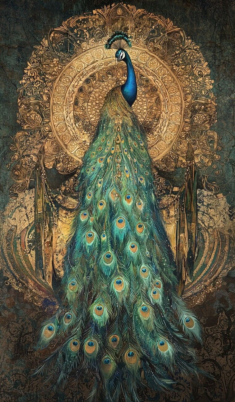 LUXURY PEACOCK GOLDEN HALO CANVAS POSTER